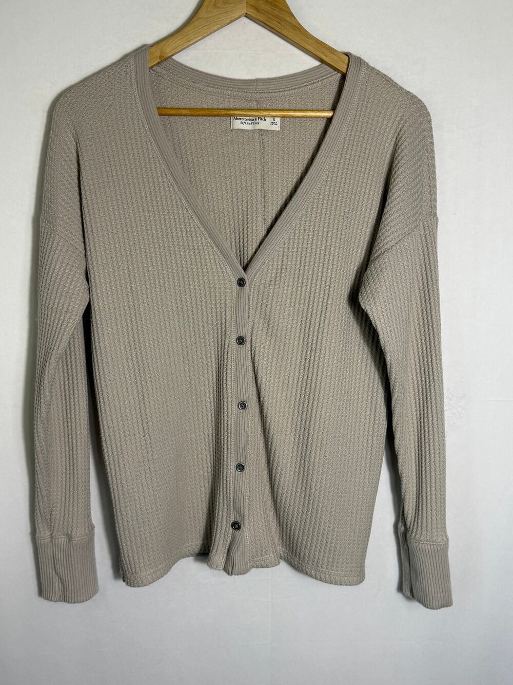 Abercrombie & Fitch Waffle Knit Cardigan Taupe Beige Button Front Long Sleeve S
